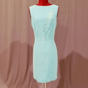 Sleeveless tiffany blue sheath dress with blazer